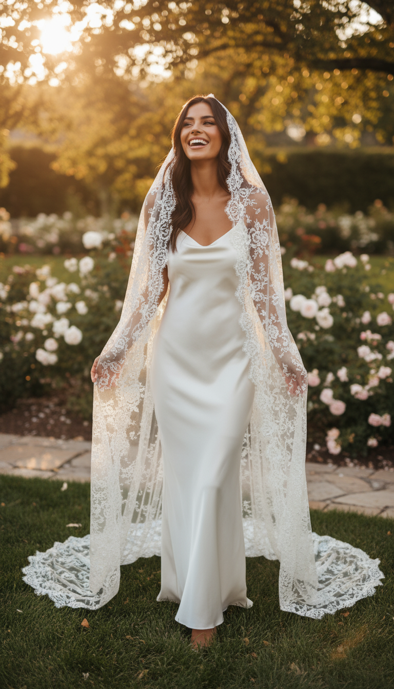 Off White Mantilla Style Wedding Veils Lace Chapel Bridal Veils